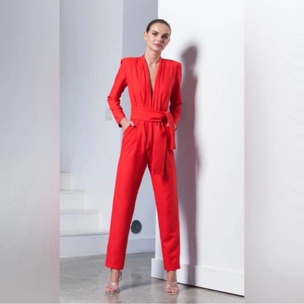 Karina Grimaldi Revolve Womens Benjamin Jumpsuit Office Siren Size M Red Belted